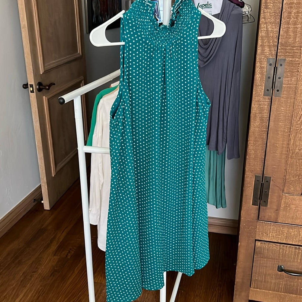 Women’s green and white polkadot dress
